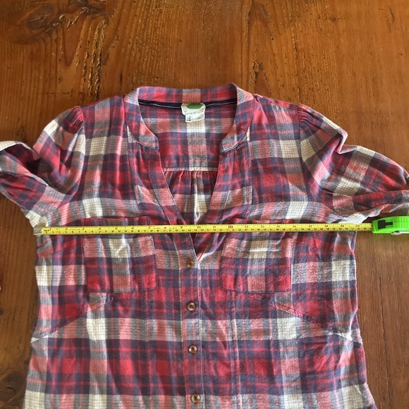 Anthropologie Plaid Button Down Woman's Flannel with Pockets 3/4 Sleeve 8 Petite - Picture 7 of 9